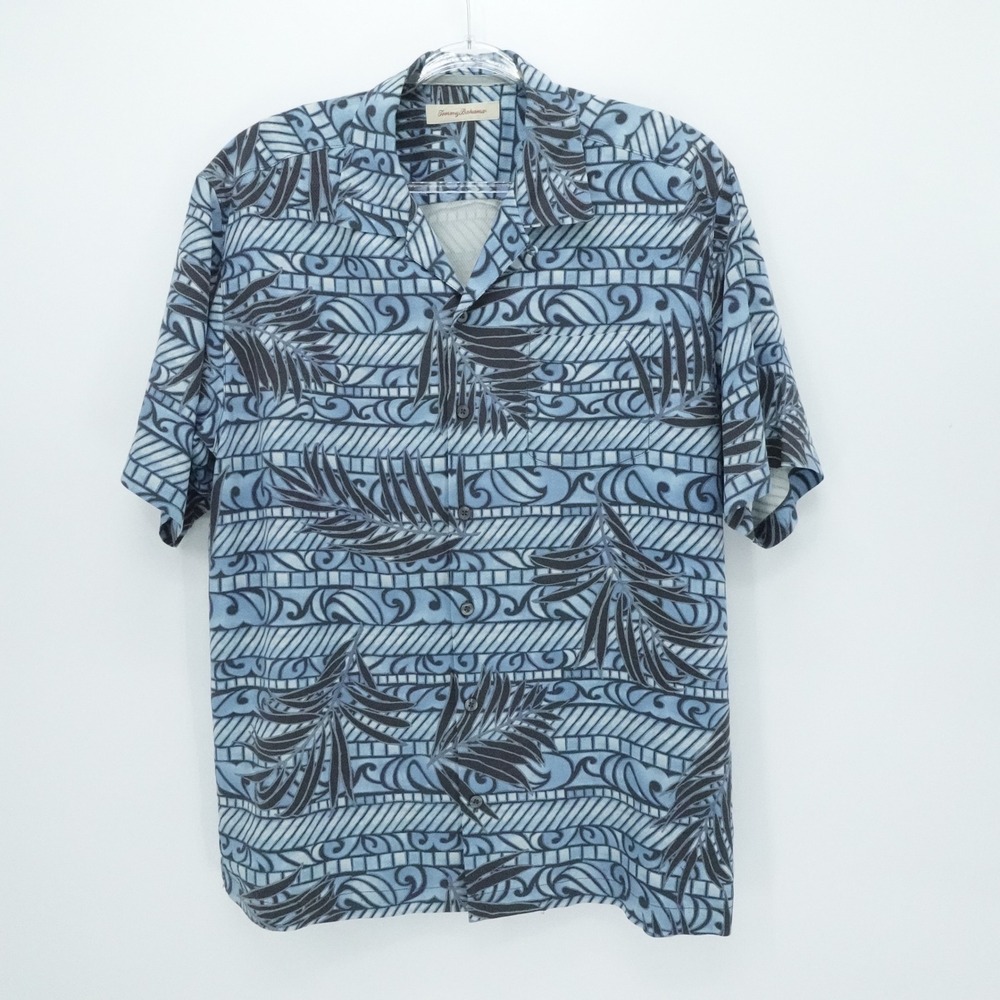 Tommy‎ Bahama Shirt Mens Large Blue Silk Camp Aloha Floral Vacation Resortwear